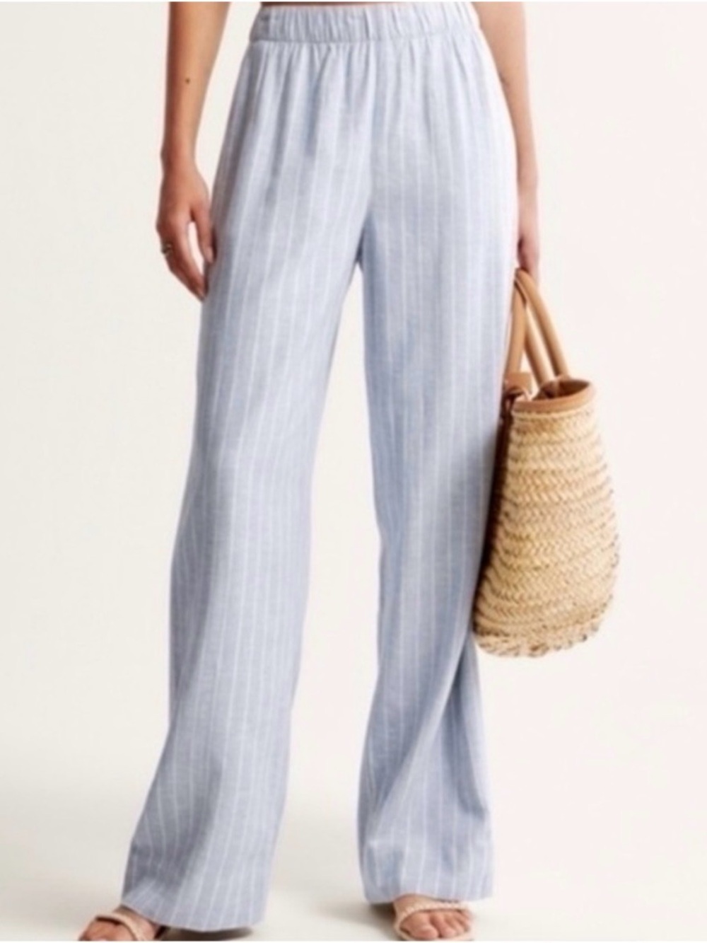 Abercrombie Linen Light Blue Pinstriped Wide-Leg Pants